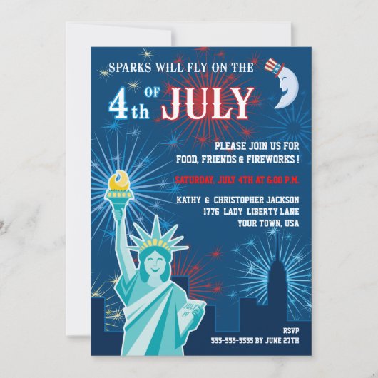 Vierde Juli Feest Uitnodiging (Voorkant)
