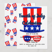 Vierde Juli-feesthoed en -bril Kaart (Voorkant / Achterkant)