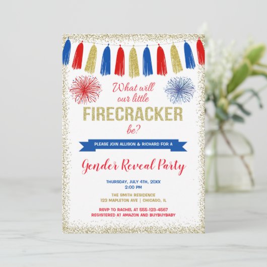 Vierde juli Geslacht onthullen firecracker Kaart (Staand voorkant)