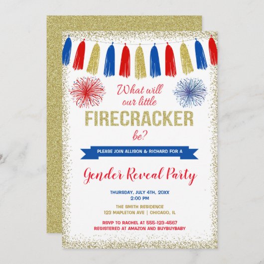 Vierde juli Geslacht onthullen firecracker Kaart (Voorkant / Achterkant)