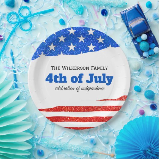 Vierde juli Glitter Amerikaanse vlag Papieren Bordje (Feest)