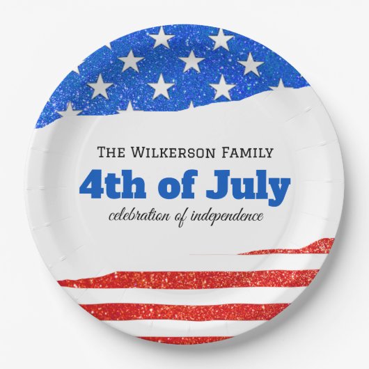 Vierde juli Glitter Amerikaanse vlag Papieren Bordje (Voorkant)