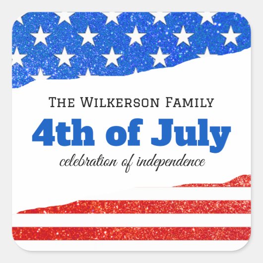 Vierde juli Glitter Amerikaanse vlag Vierkante Sticker (Voorkant)