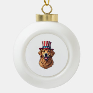 Vierde Juli Golden Retriever Vintage T-shirt 4 Keramische Bal Ornament