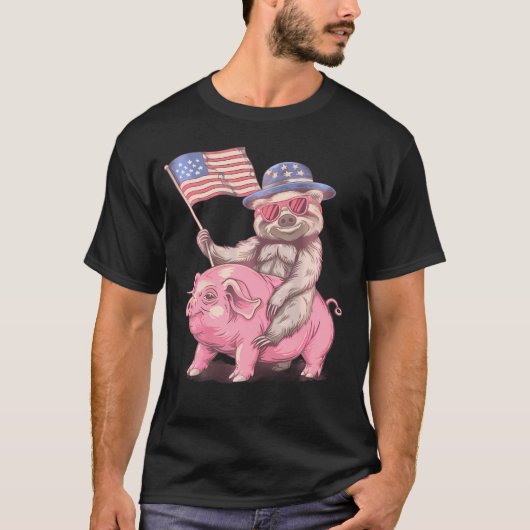 Vierde juli Grappig luiaard Amerikaanse vlag Ameri T-shirt (Voorkant)