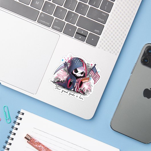 Vierde juli Grim Reaper Sticker (Laptop met iPhone)