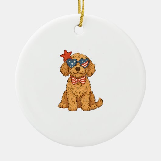 Vierde Juli Hond Keramisch Ornament (Voorkant)