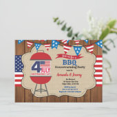 Vierde juli Housewarming Party BBQ roestvrij hout Kaart (Staand voorkant)
