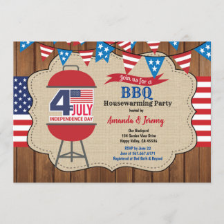 Vierde juli Housewarming Party BBQ roestvrij hout Kaart