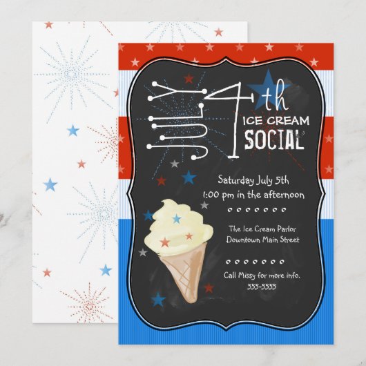 Vierde juli Ice Cream Social Kaart (Voorkant / Achterkant)