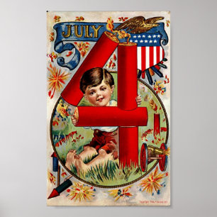 Vierde Juli Jongen met de Druk van het Vuurwerk Poster