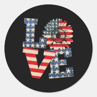 Vierde juli Love Sunflower Patriotic American Flag Ronde Sticker