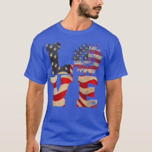 Vierde juli Love Sunflower Patriotic American Flag T-shirt