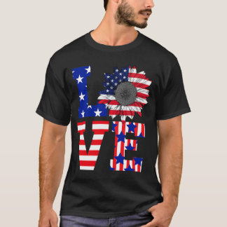 Vierde juli Love Sunflower Patriotic American Flag T-shirt