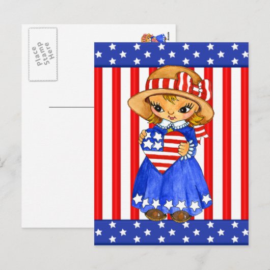 Vierde juli Meisje briefkaart (Voorkant / Achterkant)