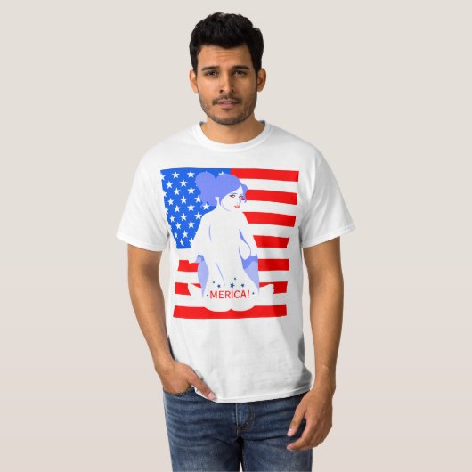 Vierde juli "MERICA!" Tramp Stamp T-shirt (Voorkant volledig)