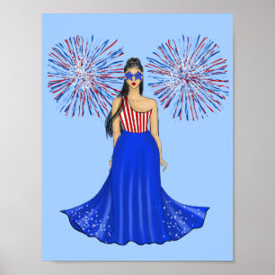 Vierde juli met Fireworks Mode Illustration Poster