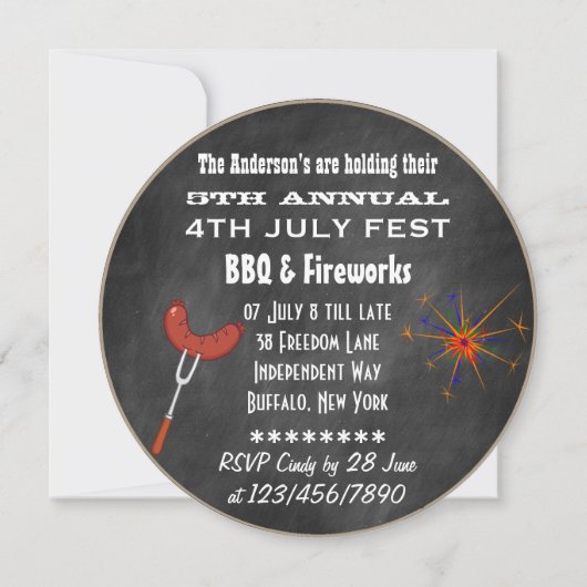 Vierde juli Onafhankelijkheidsdag Chalkboardpartij Kaart (Achterkant)
