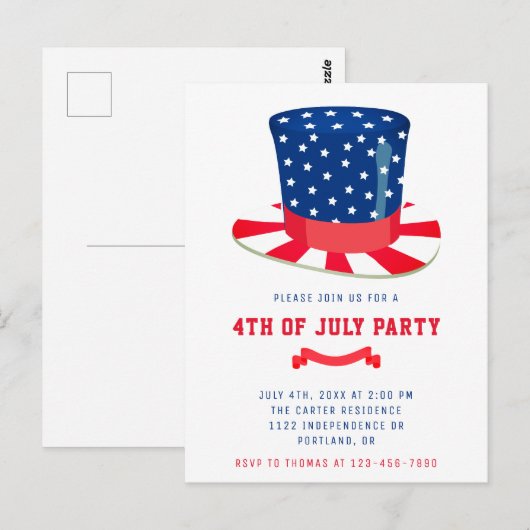 Vierde juli Partij Patriottisch BBQ Red Blue Briefkaart (Voorkant / Achterkant)