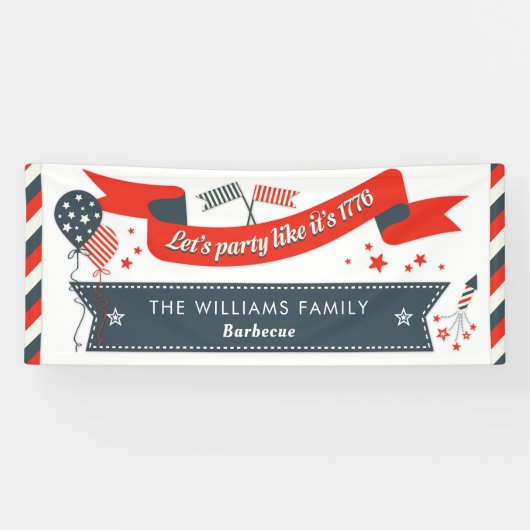 Vierde juli Partij Rode Witte en Blauwe Stars Stri Spandoek (Horizontaal)