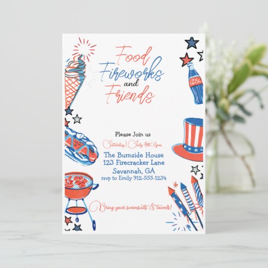 Vierde juli Party Uitnodiging (Staand voorkant)