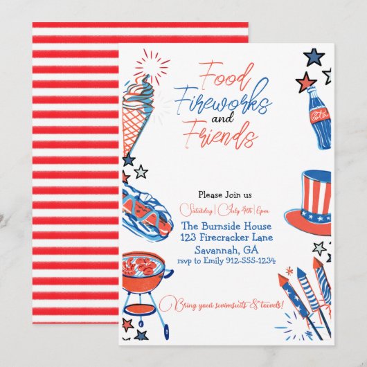 Vierde juli Party Uitnodiging (Voorkant / Achterkant)