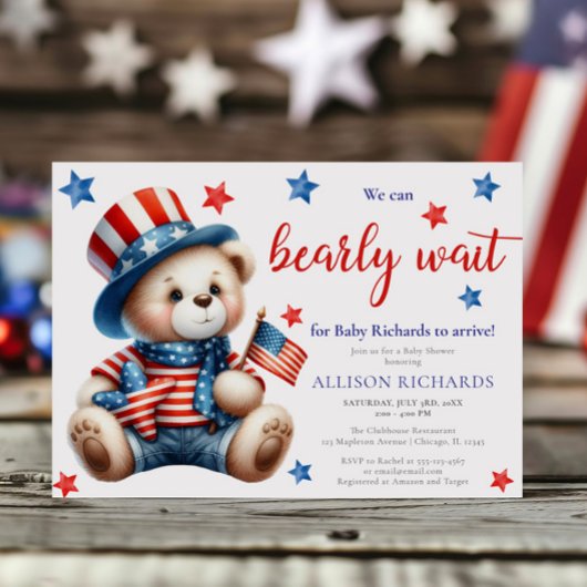 Vierde juli patriottische bearly wacht baby shower kaart