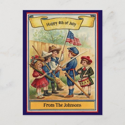  Vierde Juli Patriottische Naam Briefkaart (Voorkant)