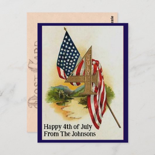 Vierde Juli Patriottische Vlag Aangepaste Naam Briefkaart (Voorkant / Achterkant)