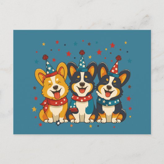 Vierde juli Pembroke Welsh Corgi Dogs Briefkaart (Voorkant)