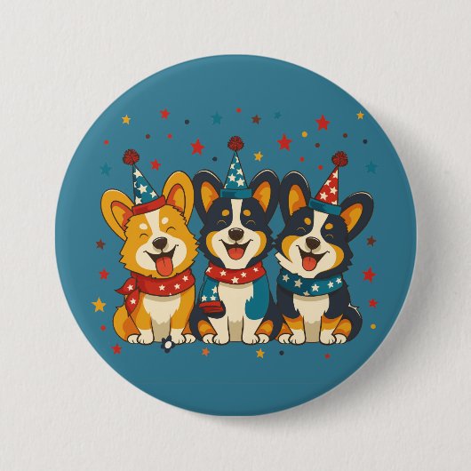 Vierde juli Pembroke Welsh Corgi Dogs Ronde Button 7,6 Cm (Voorkant)