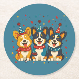 Vierde juli Pembroke Welsh Corgi Dogs Ronde Kartonnen Onderzetter