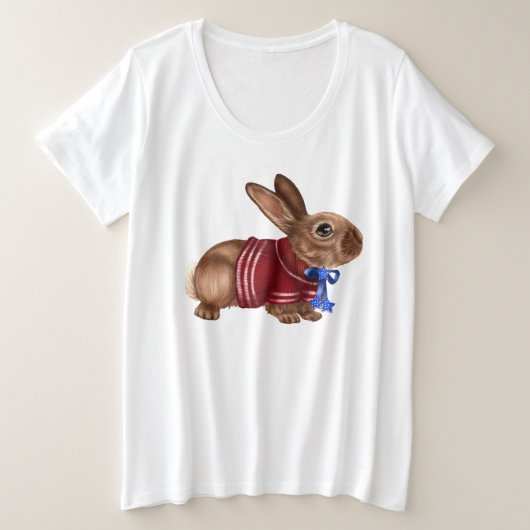 Vierde juli Plus Grootte t-shirt met konijn (Design voorkant)
