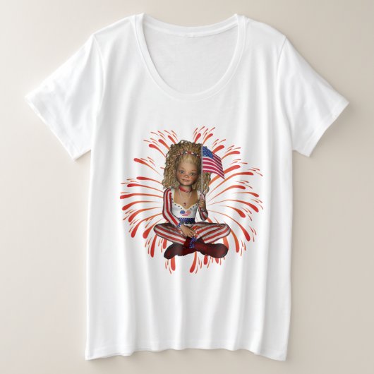 Vierde juli Plus Size T-shirt met vlag (Design voorkant)
