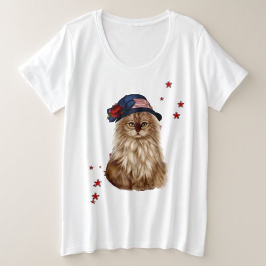 Vierde juli plus T-shirt met maat met kat (Design voorkant)