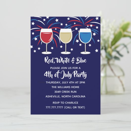 Vierde juli: Rode Wijn en Blauwe Partij Kaart (Staand voorkant)