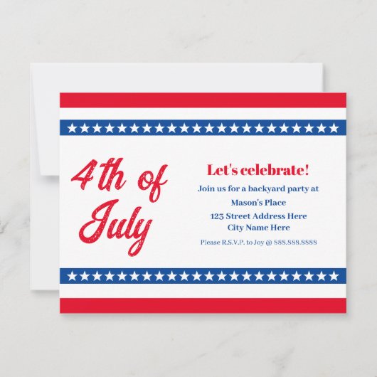 Vierde juli: Rode witte en blauwe sterren en strip Kaart (Voorkant)