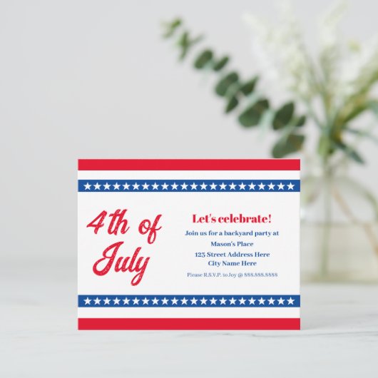 Vierde juli: Rode witte en blauwe sterren en strip Kaart (Staand voorkant)