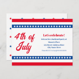 Vierde juli: Rode witte en blauwe sterren en strip Kaart