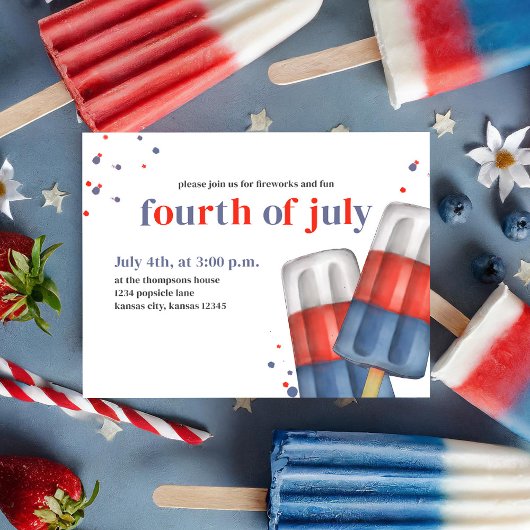 Vierde Juli Rood Wit en Blauw Zomerijsje Briefkaart