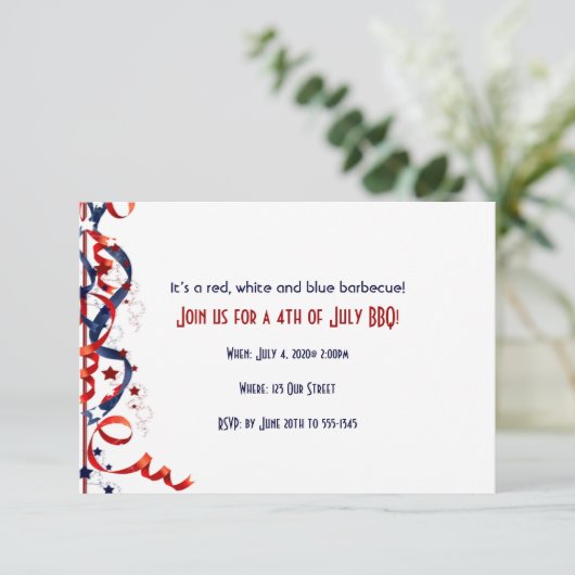 Vierde juli Rood Witte en Blauwe Ribbons en Sterre Kaart (Staand voorkant)