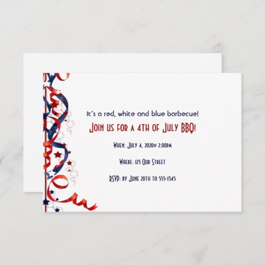 Vierde juli Rood Witte en Blauwe Ribbons en Sterre Kaart (Voorkant / Achterkant)