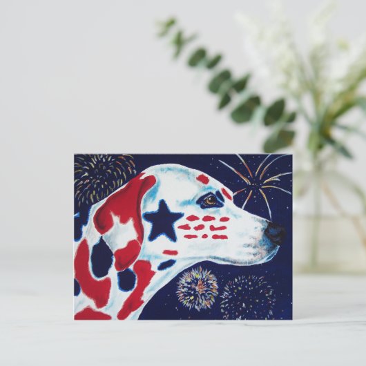 Vierde Juli Ster Spangled Dalmatische Briefkaart (Staand voorkant)