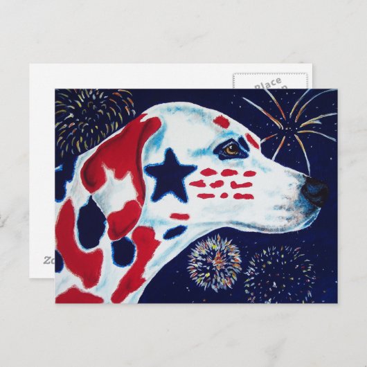 Vierde Juli Ster Spangled Dalmatische Briefkaart (Voorkant / Achterkant)