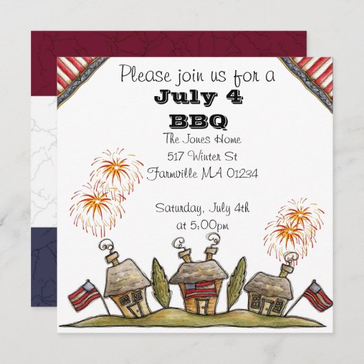 Vierde juli Uitnodiging (Voorkant / Achterkant)