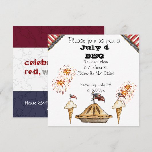 Vierde juli Uitnodiging (Voorkant / Achterkant)