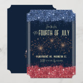 Vierde juli Uitnodiging Blue & Red Sparkle (Voorkant / Achterkant)