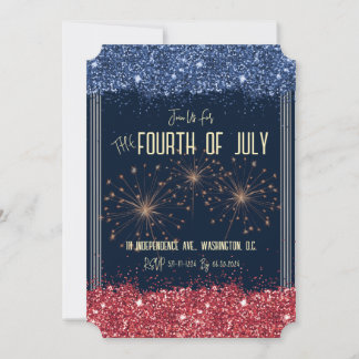 Vierde juli Uitnodiging Blue & Red Sparkle