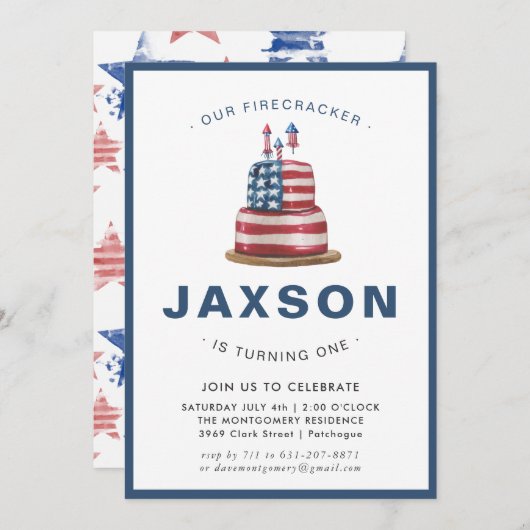 Vierde juli | Uitnodiging van de partij Birthday (Voorkant / Achterkant)