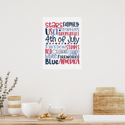 Vierde juli Verenigde Staten Red White Blue Modern Poster (Keuken)